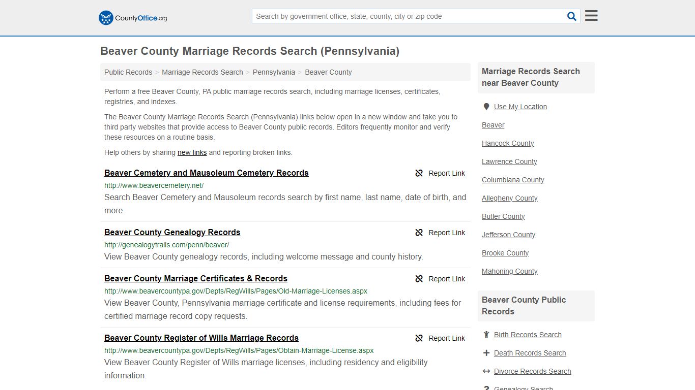 Beaver County Marriage Records Search (Pennsylvania)