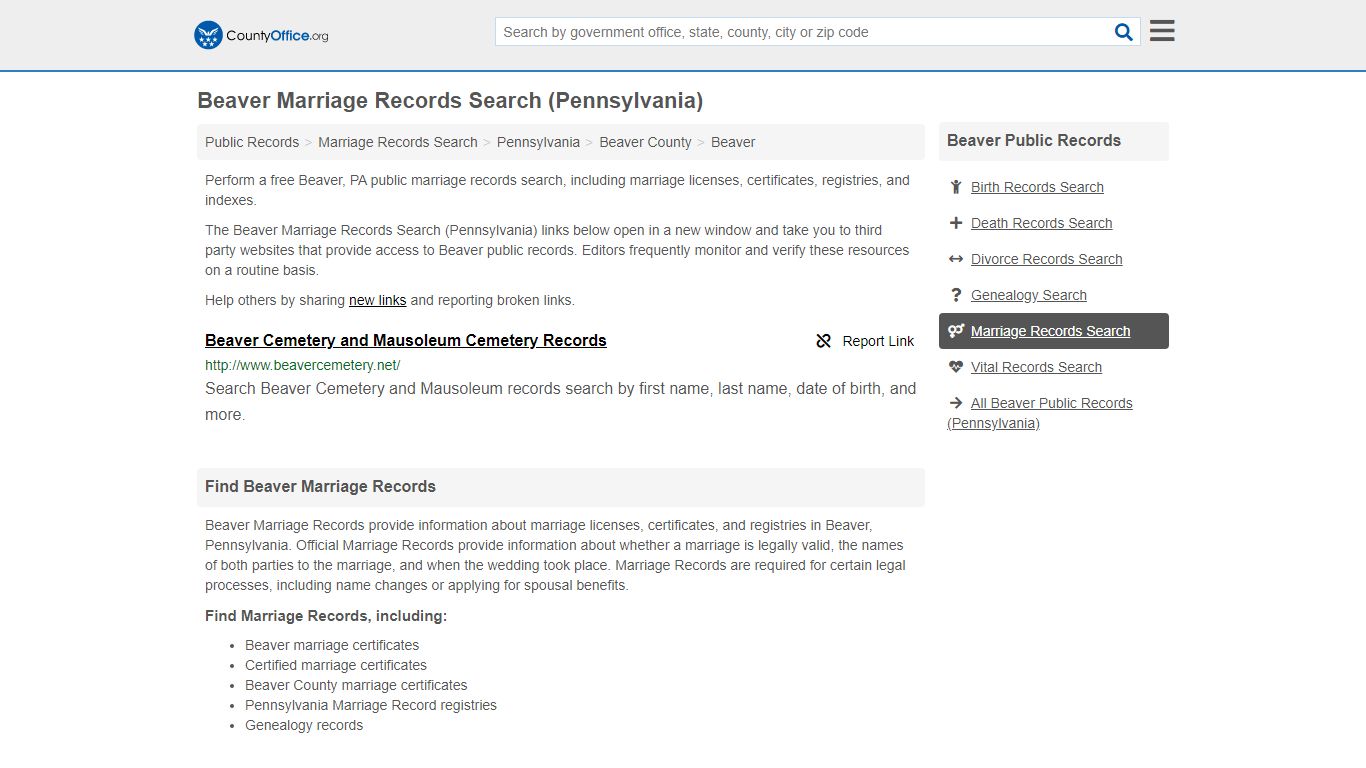 Beaver Marriage Records Search (Pennsylvania) - County Office